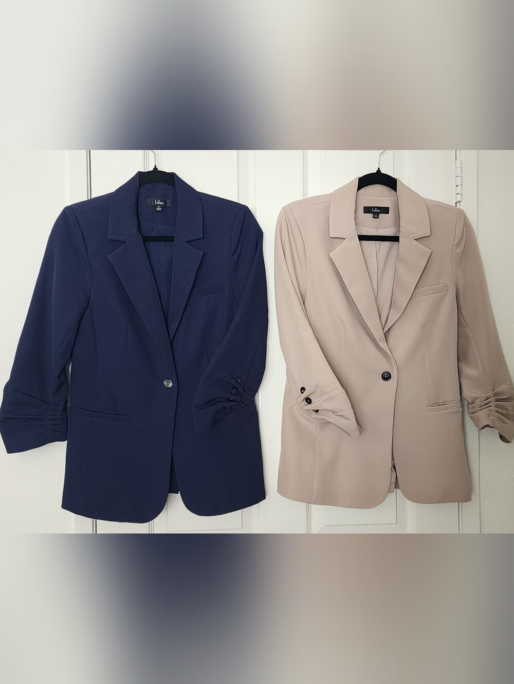 Lulu's Navy and Beige Ruched-Cuff Blazers Duo Size SMALL